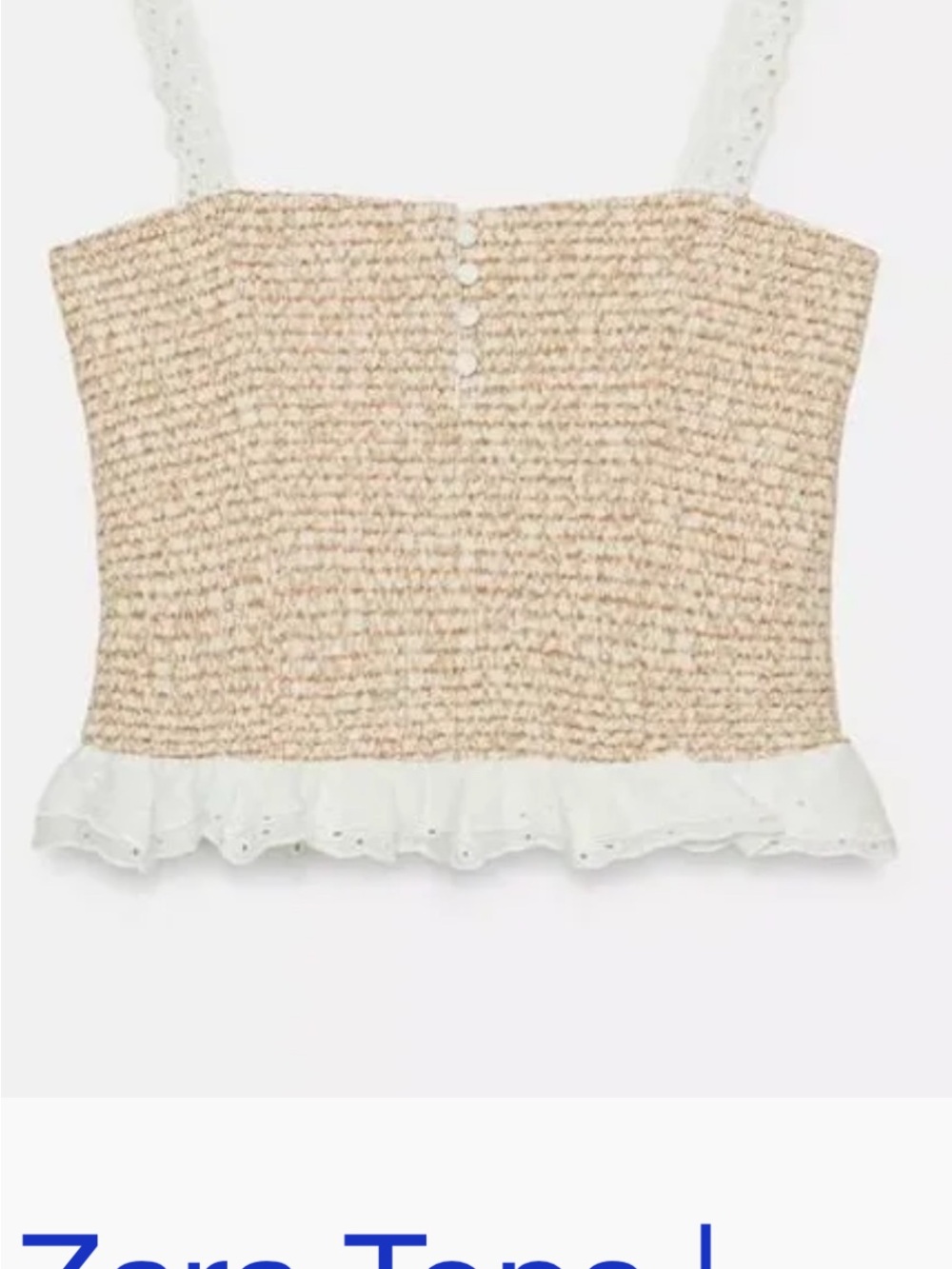Smocked Beige Crop Top with Eyelet Trim Zara